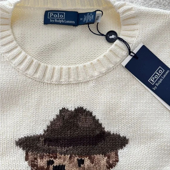 NWT Ralph Lauren Cream Cowboy Bear Sweater - Picture 3 of 4